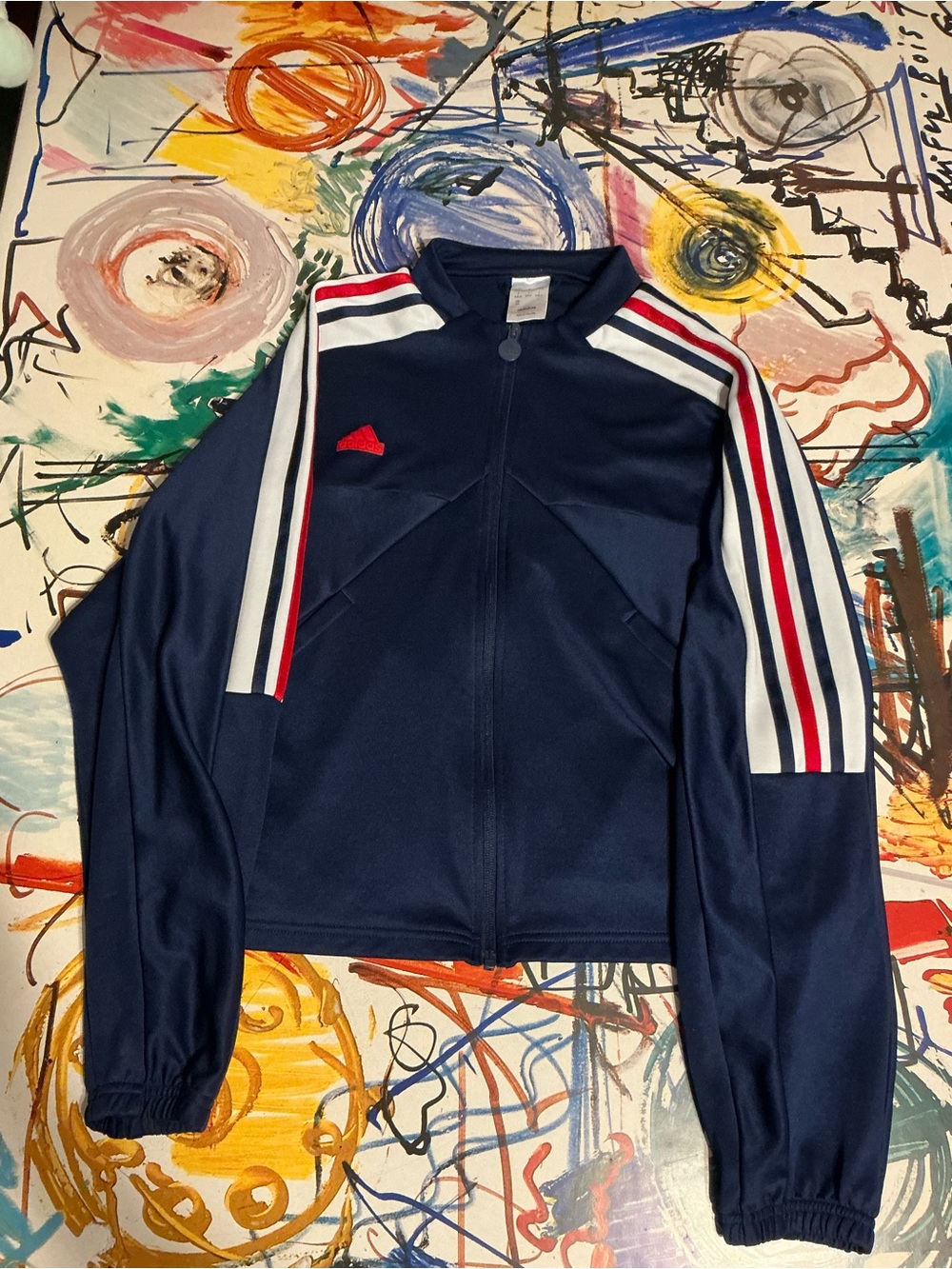 adidas Navy Track Jacket with Red and White Shoulder Stripes